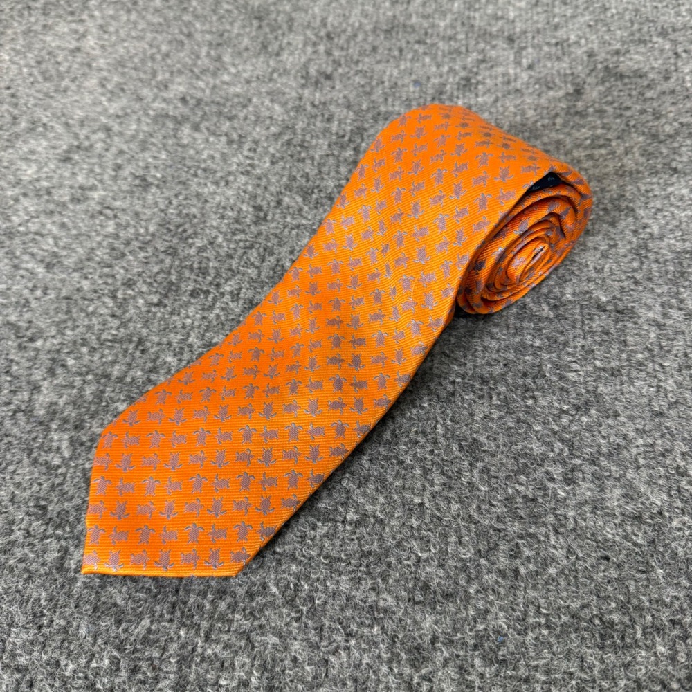 Haines & Bonner London Mens Silk Tie Orange Purple Sea Turtle Animal Handmade